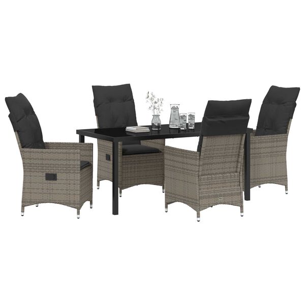 vidaXL Conjunto de Comedor de Jard&iacute;n con coj&iacute;n 5 pcs Gris Polirat&aacute;n