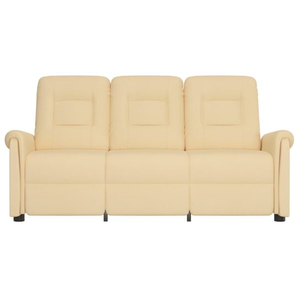 vidaXL Sill&oacute;n de masaje reclinable de 3 plazas tela microfibra crema