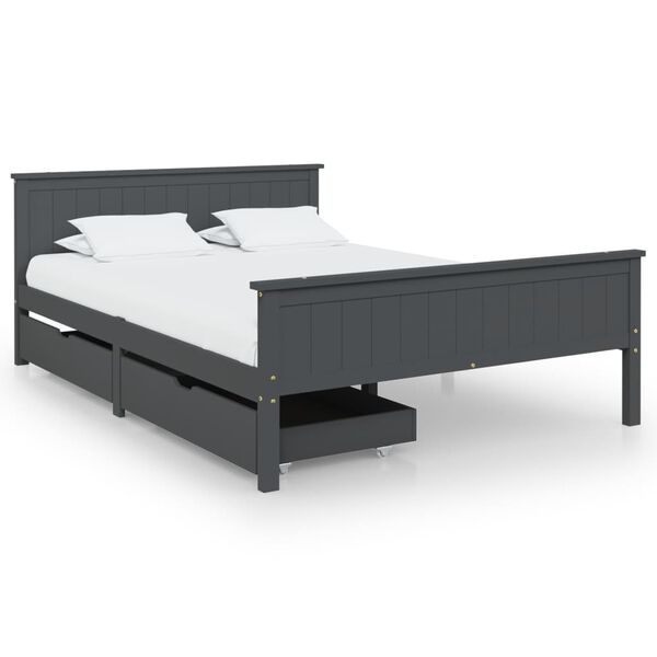 vidaXL Estructura de cama 2 cajones madera pino gris oscuro 140x200 cm