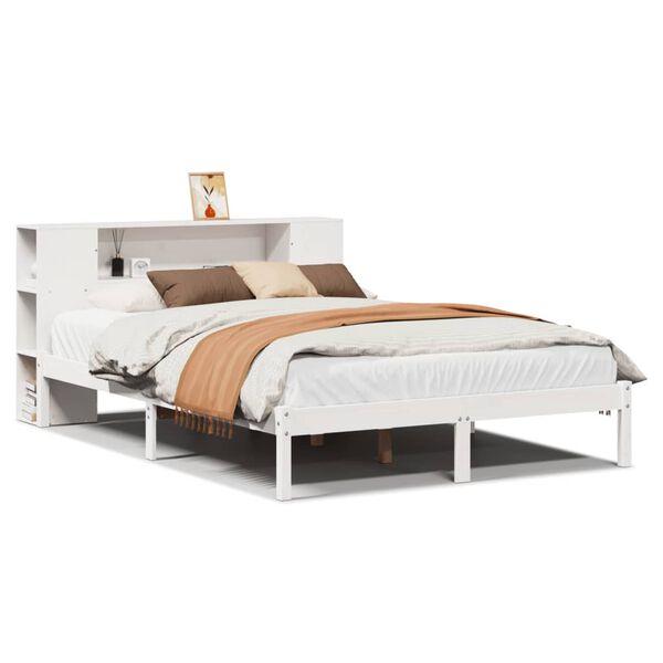 vidaXL Cama con estanter&iacute;a sin colch&oacute;n madera maciza blanca 150x200 cm