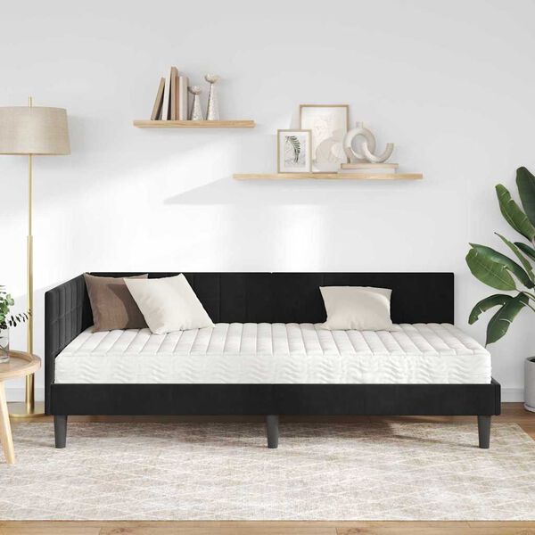 vidaXL Estructura de Cama Esquina con Colch&oacute;n 2 pcs Negro Terciopelo