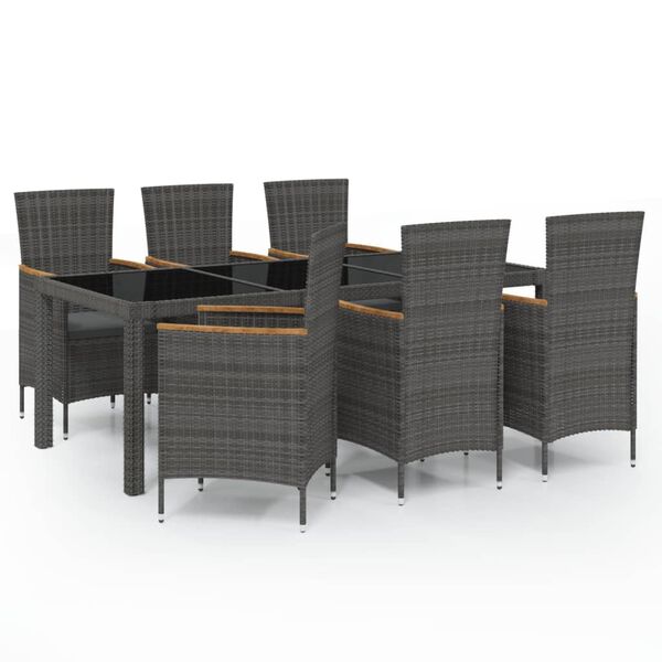 vidaXL Set de comedor jard&iacute;n 7 pzas cojines rat&aacute;n sint&eacute;tico negro gris