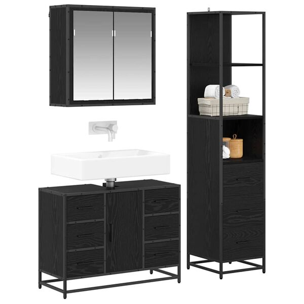 vidaXL Juego de muebles de ba&ntilde;o 3 pcs Roble Negro Madera contrachapada