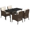 vidaXL Set comedor de jard&iacute;n 5 piezas y cojines rat&aacute;n sint&eacute;tico marr&oacute;n