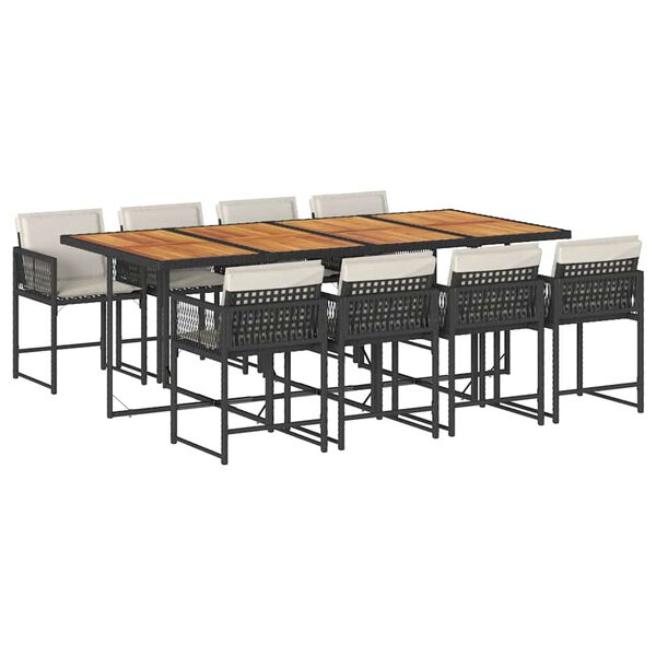 vidaXL Set de comedor de jard&iacute;n 9 pzas y cojines rat&aacute;n sint&eacute;tico negro