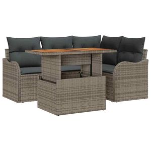 vidaXL Conjunto de sof&aacute; de jard&iacute;n 5 uds. Gris Polirat&aacute;n