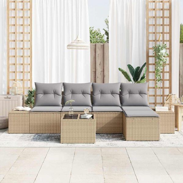 vidaXL Conjunto de sof&aacute; de jard&iacute;n 6 pcs Beige rat&aacute;n sint&eacute;tico