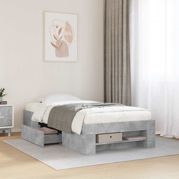 vidaXL Estructura de cama madera de ingenier&iacute;a gris hormig&oacute;n 100x200cm