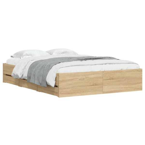 vidaXL Cama con cajones madera de ingenier&iacute;a roble Sonoma 120x190 cm