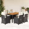 vidaXL Set de comedor de jard&iacute;n 7 pzas y cojines rat&aacute;n sint&eacute;tico negro