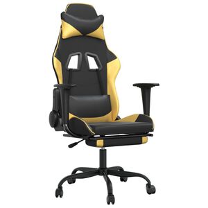 vidaXL Silla gaming masaje y reposapi&eacute;s cuero sint&eacute;tico negro dorado