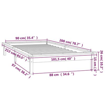 vidaXL Estructura de cama con LED madera maciza gris 90x200 cm