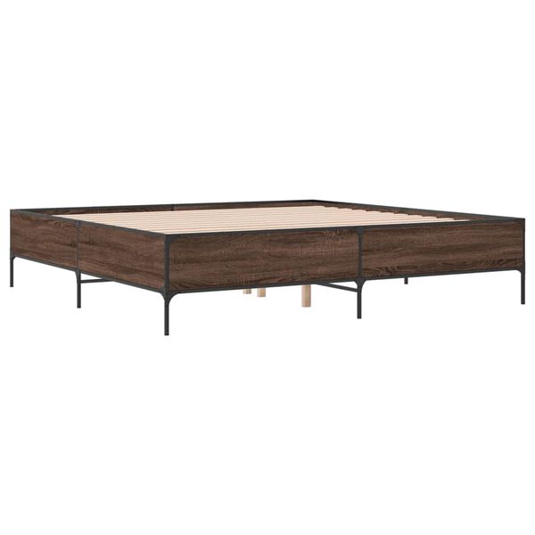 vidaXL Estructura cama madera ingenier&iacute;a metal marr&oacute;n roble 180x200 cm