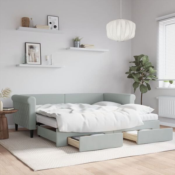 vidaXL Sof&aacute; cama nido con cajones terciopelo gris claro 90x190 cm