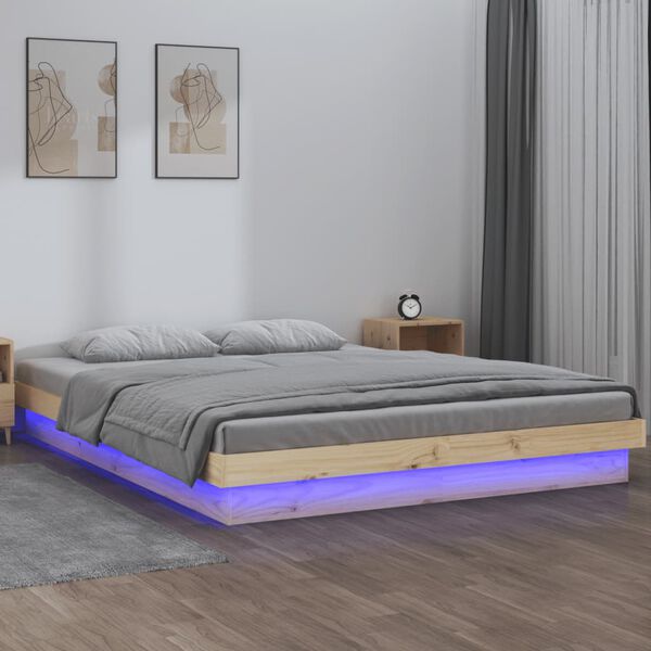 vidaXL Estructura de cama doble LED sin colch&oacute;n madera maciza