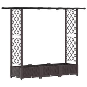 vidaXL Cama elevada con trellis y techo Marr&oacute;n 164 x 40 x 121 cm PP