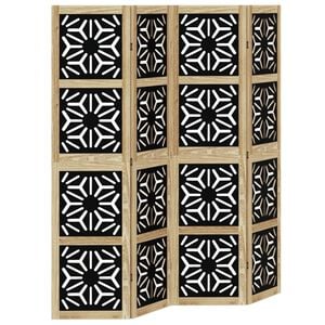 vidaXL Biombo separador 4 paneles madera maciza Paulownia marr&oacute;n negro