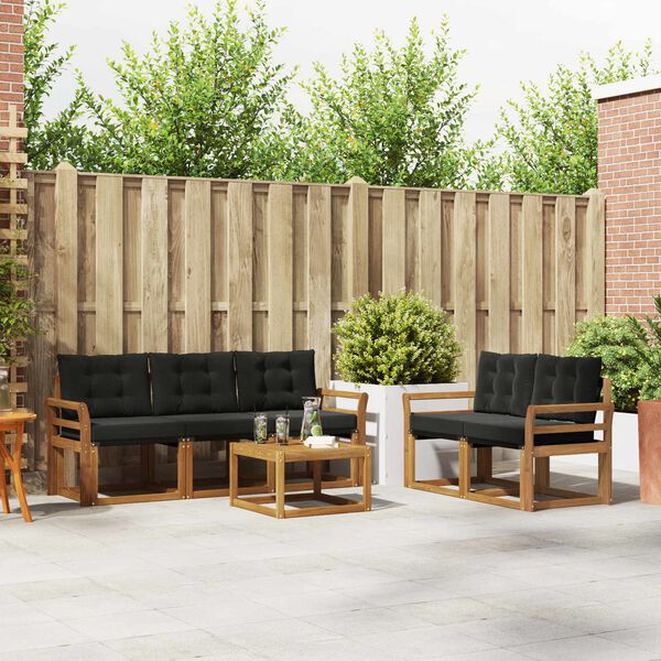 vidaXL Conjunto de sof&aacute;s de exterior con coj&iacute;n 6 pcs Natural y negro