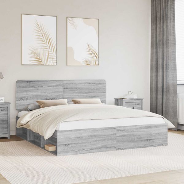 vidaXL Estructura de cama con cabecera Gris Sonoma 180 x 200 cm