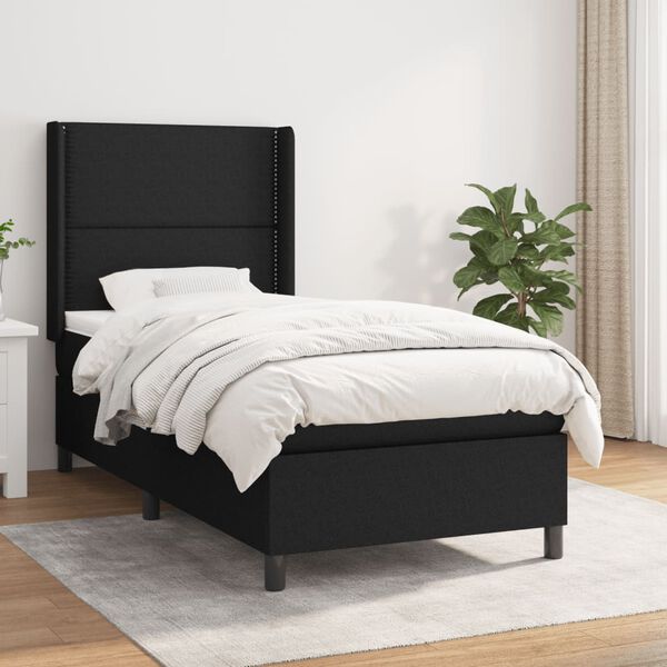 vidaXL Cama box spring con colch&oacute;n tela negro 90x190 cm