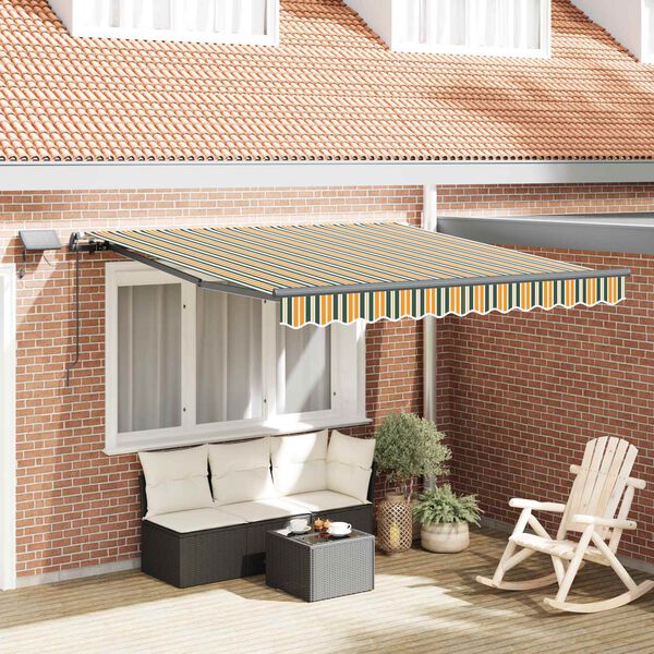 vidaXL Toldo Retr&aacute;ctil Manual Verde y amarillo 350 x 250 cm tela