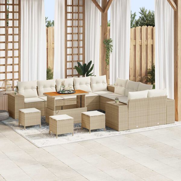 vidaXL Conjunto de sof&aacute; de jard&iacute;n 14 pcs Beige rat&aacute;n sint&eacute;tico