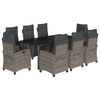 vidaXL Set comedor jard&iacute;n 9 pzas y cojines rat&aacute;n sint&eacute;tico gris