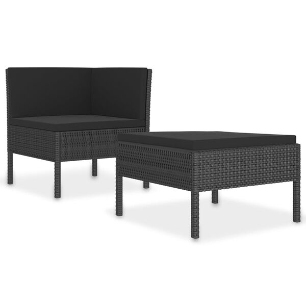 vidaXL Set muebles de jard&iacute;n 2 piezas y cojines rat&aacute;n sint&eacute;tico negro