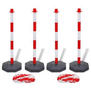 vidaXL Juego de 4 postes de barrera cadena de pl&aacute;stico 10 m cada una