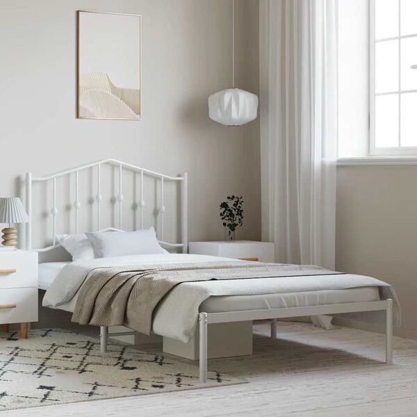 vidaXL Estructura cama sin colch&oacute;n con cabecero metal blanco 100x190cm