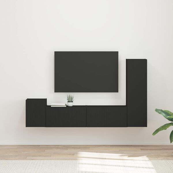 vidaXL Conjunto de mueble de TV 4 pcs Negro Madera de ingenier&iacute;a