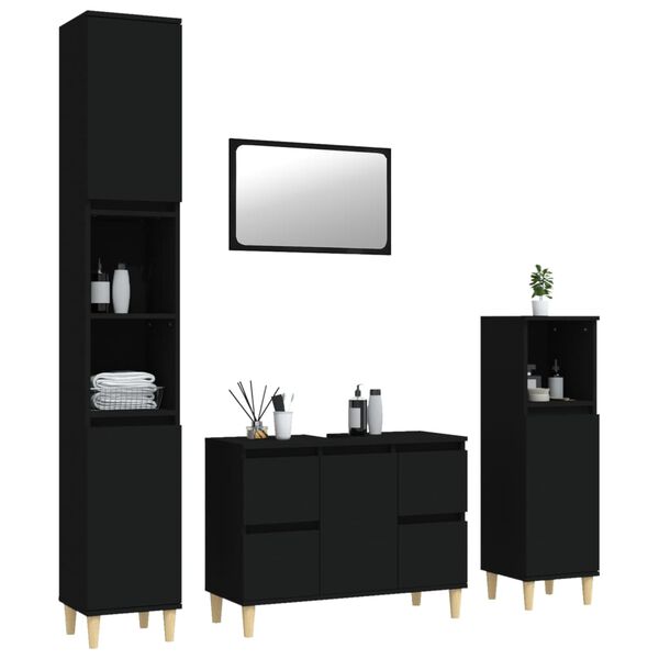 vidaXL Juego de muebles de ba&ntilde;o 4 pzas madera contrachapada negro