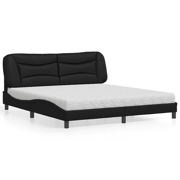 vidaXL Cama con colchón Hvar cuero sintético negro 180x200 cm