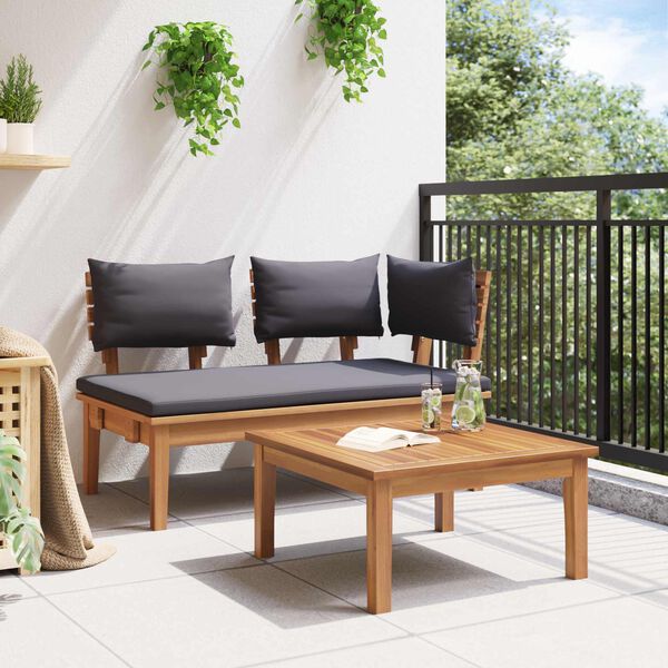 vidaXL Banco de jard&iacute;n 2 pcs Gris y marr&oacute;n Madera maciza de Teca