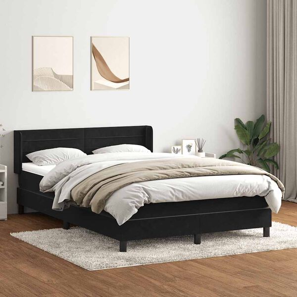 vidaXL Cama box spring con colch&oacute;n terciopelo negro 140x210 cm