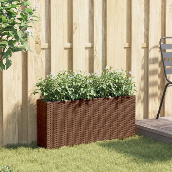 vidaXL Jardinera con 2 maceteros de rat&aacute;n sint&eacute;tico marr&oacute;n 90x20x40 cm