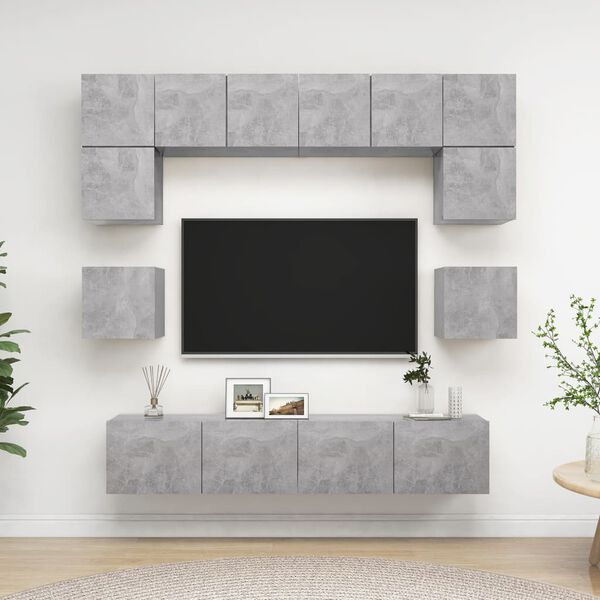 vidaXL Set muebles de sal&oacute;n TV 8 pzas madera ingenier&iacute;a gris hormig&oacute;n