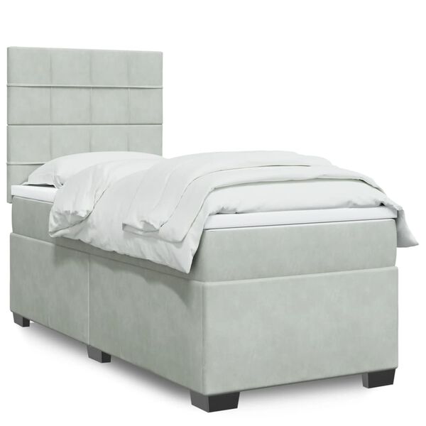 vidaXL Cama box spring con colchón terciopelo gris claro 90x190 cm