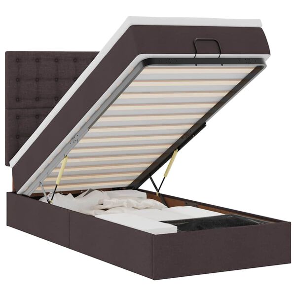 vidaXL Estructura cama otomana colch&oacute;n tela marr&oacute;n oscuro 90x190 cm