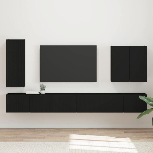 vidaXL Conjunto de mueble para TV de pared 6 pcs Negro
