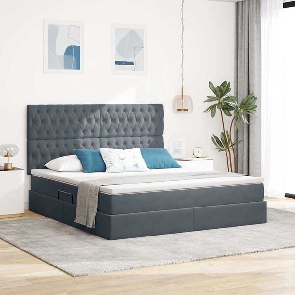 vidaXL Cama con almacenamiento y LED con LED Gris oscuro 160 x 200 cm