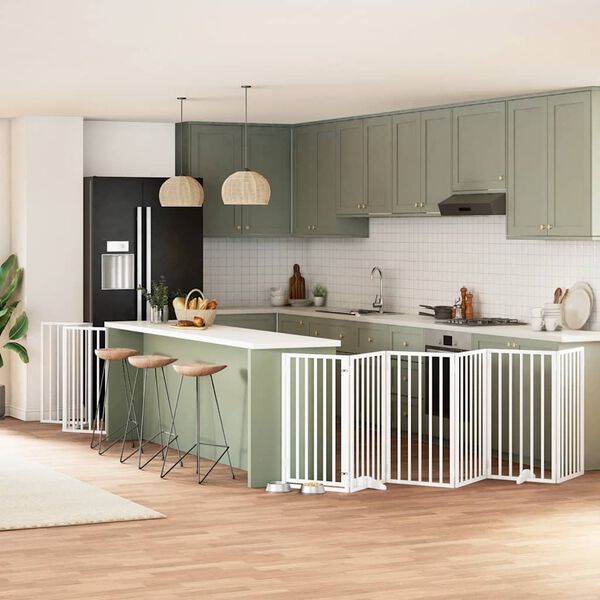 vidaXL Puerta de perros plegable 15 paneles madera &aacute;lamo blanca 750 cm