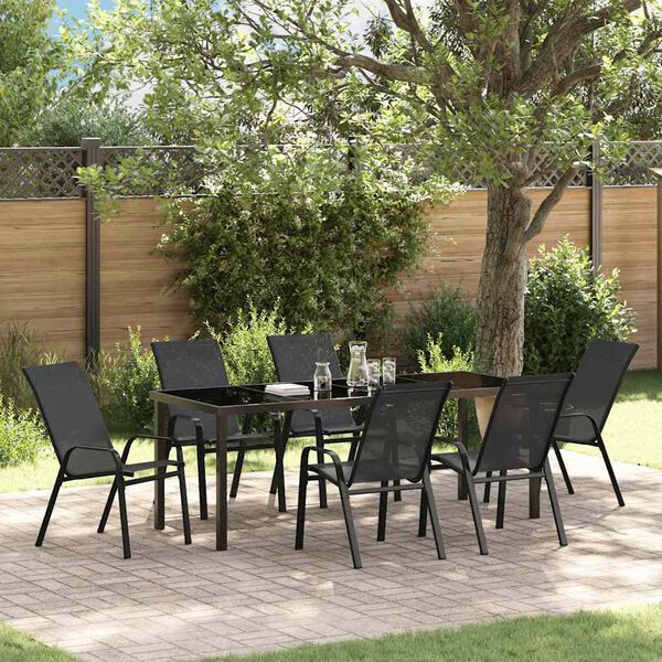 vidaXL Conjunto de Comedor de Jard&iacute;n 7 pcs Negro