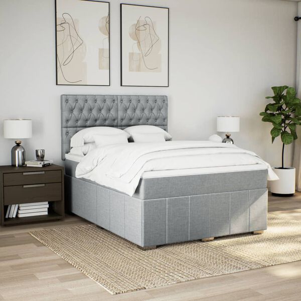 vidaXL Cama box spring con colch&oacute;n tela gris claro 140x200 cm