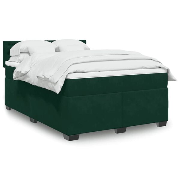 vidaXL Cama box spring con colch&oacute;n terciopelo verde oscuro 160x200 cm