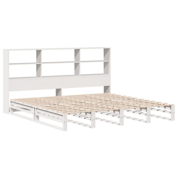 vidaXL Cama con estanter&iacute;a sin colch&oacute;n madera maciza blanca 180x200 cm