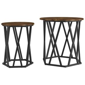 vidaXL Mesa de Caf&eacute; 2 pcs Roble ahumado Madera Ingenierizada y Acero