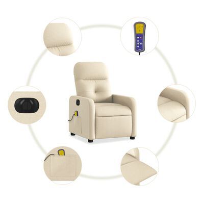 vidaXL Sillón reclinable de masaje eléctrico tela color crema