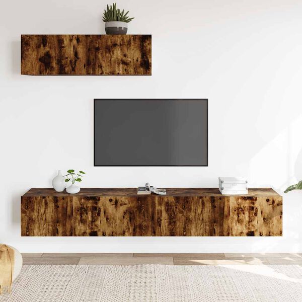 vidaXL Set de muebles de TV 3 pzas madera contrachapada roble ahumado