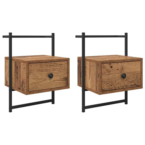 vidaXL Armario de Noche con caj&oacute;n 2 pcs Madera vieja 35 x 30 x 51 cm